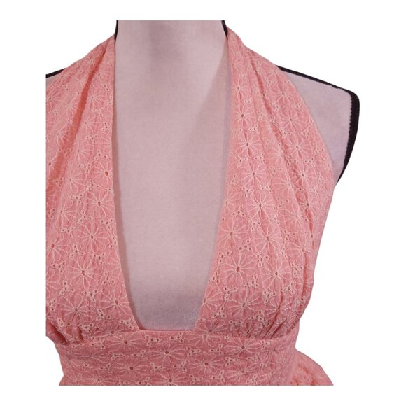 NBD Hazel Pink Embroidered Eyelet Peplum Hem Halter Top Feminine Women's Medium - Picture 4 of 9